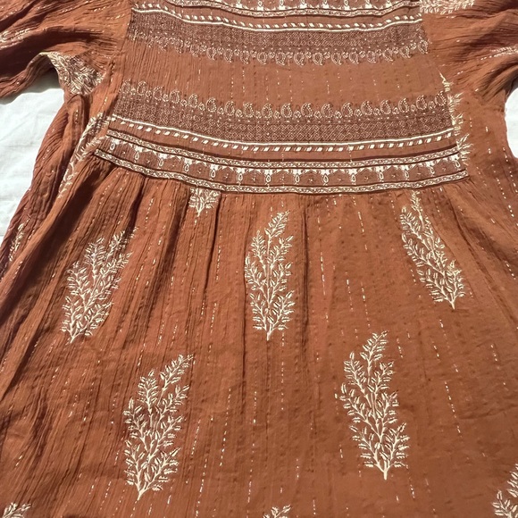 Daughters of India Mishka Mini Dress Chai Size Medium Boho Puff Sleeve Cotton - Picture 5 of 13
